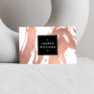 Cartão De Visita Brushstrokes Dourados abstrato Rosa em Branco