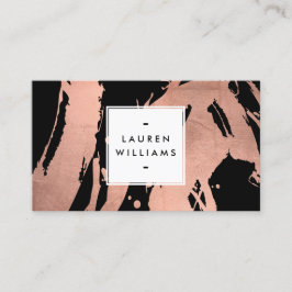 Cartão De Visita Brushstrokes Dourados abstrato Rosa em Preto