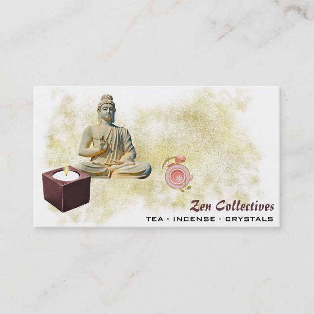 Cartão De Visita *~* Buddha Zen Candle Tea Lotus Dourado (Frente)