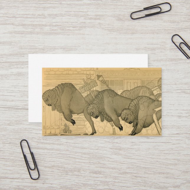 Cartão De Visita Buffalo Stampede, Savage Iowa, 1923 por Grant Wood (Frente/Verso In Situ)