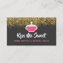 Cartão De Visita Buffet de deserto de doce e salsicha Dourada Elega
