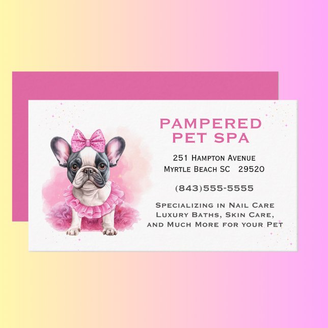 Cartão De Visita Buldogue francês Pink Pet Groomer Spa (Criador carregado)
