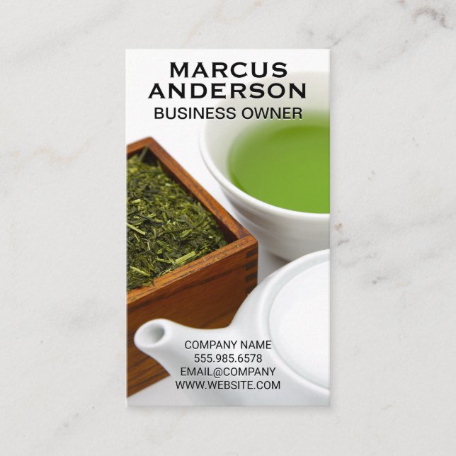 Cartão De Visita Bule e Taça | Caixa de madeira de chá (Frente)