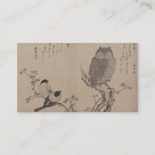Cartão De Visita Bullfinch e coruja horned - Kitagawa Utamaro