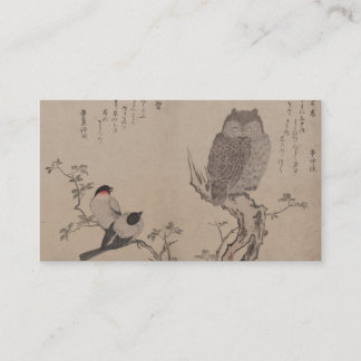 Cartão De Visita Bullfinch e coruja horned - Kitagawa Utamaro