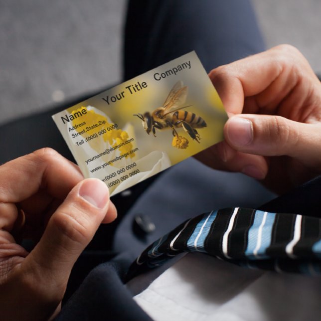 Cartão De Visita Bumble Bee Yellow Flower Bee todas cobertas de pól (Criador carregado)