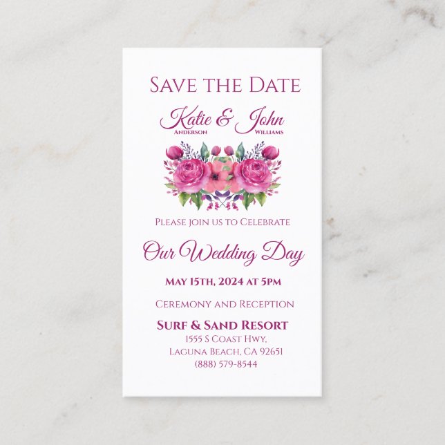 Cartão De Visita Buquê de Flor de Água - Casamento Salve a Data- (Frente)