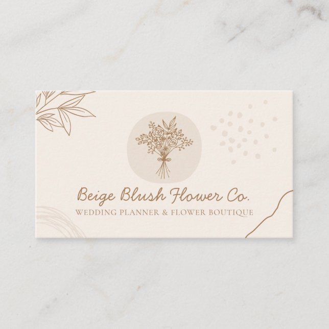 Cartão De Visita Buquê de Flor de Casamento com Blush Beige (Frente)