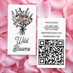 Cartão De Visita Buquê de Flores Silvestres Floral Minimalista Rúst