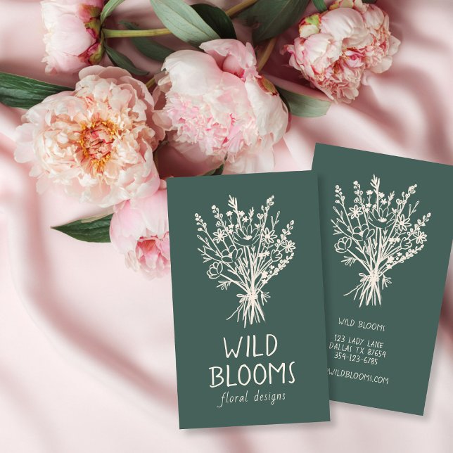 Cartão De Visita Buquê de Flores Silvestres Rústico Minimalista Sim (Wildflower Bouquet Rustic Minimal Simple Floral Business Card
)