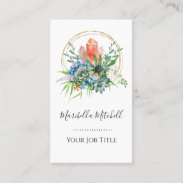 Cartão De Visita Buquê de Flores Suculentas Boho Cristais Aquarela