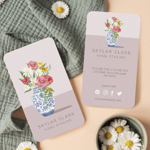 Cartão De Visita Buquê de Vaso Azul e Branco, Home Staging