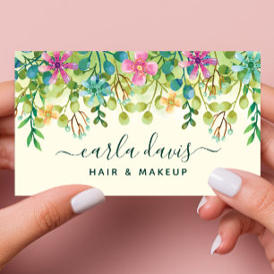 Cartão De Visita Buquê Elegante Chic Floral Aquarela Feminino