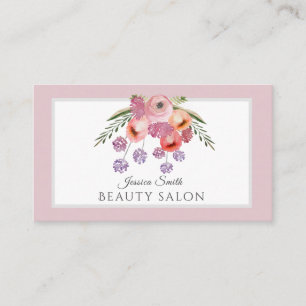 Cartão De Visita Buquê floral Boho de cor d'água rosa pálido