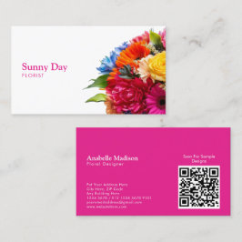 Cartão De Visita Buquê Floral Colorido Florista com Código QR