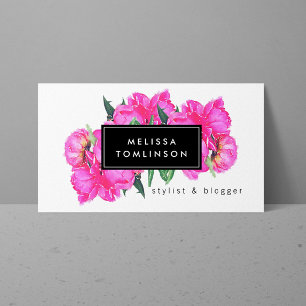 Cartão De Visita Buquê floral das peônias brilhantes do rosa da