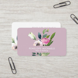 Cartão De Visita Buquê Floral Minimalista em Aquarela Rosa Pastel
