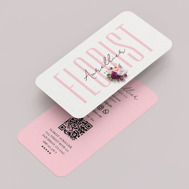 Cartão De Visita Buquê Florista Rosa-Rosa Florista Estético (Aesthetic Pastel Pink Florist Boho Bouquet Business Card
)