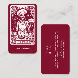 Cartão De Visita Burgundy Baker Tarot Skeleton Chef