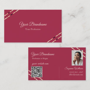Cartão De Visita Burgundy com Linhas em Dourado Rosa Foto e Código 