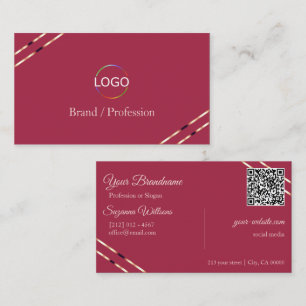 Cartão De Visita Burgundy com Logotipo e Código QR em Linhas de Our