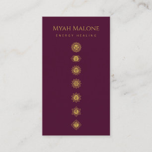 Cartão De Visita Burgundy & Dourado Chakra Energy Healer