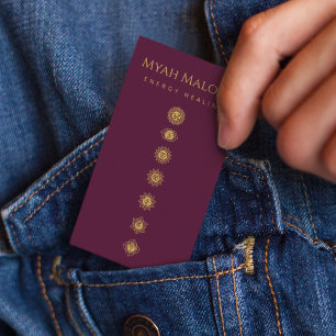 Cartão De Visita Burgundy & Dourado Chakra Energy Healer