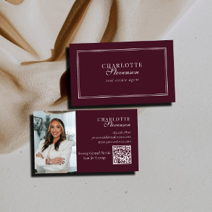 Cartão De Visita Burgundy e Branco Código QR de Foto de Luxo Profis