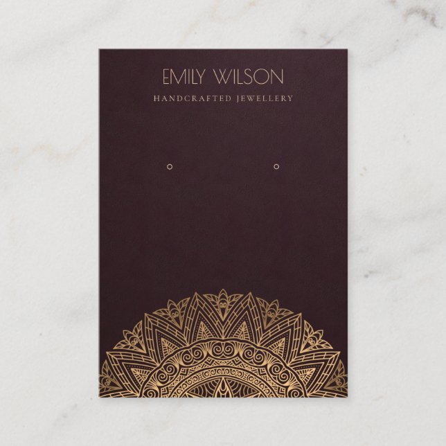 CARTÃO DE VISITA BURGUNDY FAUX DOURADO ORNAMENTADO MANDALA EARRING (Frente)