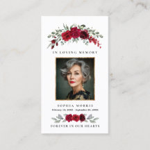 Burgundy Red Roses Funeral Prayer Card