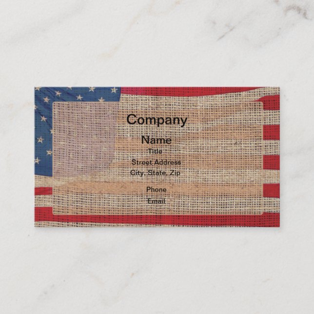 Cartão De Visita Burlap American Flag (Frente)