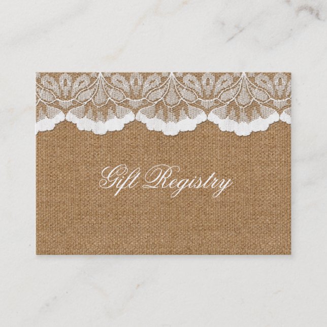 Cartão De Visita Burlap Rustic Chic e casamento com o Lace Country (Frente)