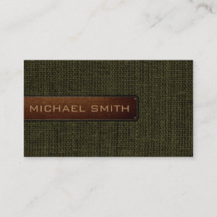 Cartão De Visita Burlap Verde Escuro Linen Rustic Jute Look Leather
