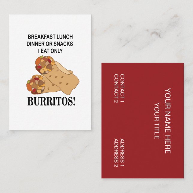 Cartão De Visita Burritos Eu Como Apenas Burrito (Frente/Verso)