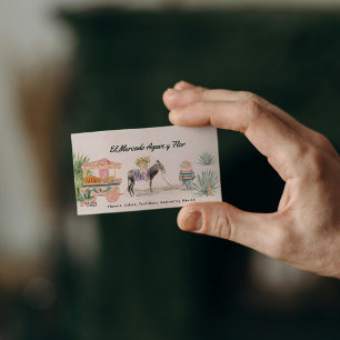 Cartão De Visita Burro & Mercado de Aquarela Caprichosa QR Fofo