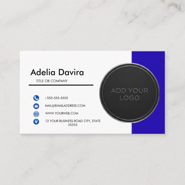 Cartão De Visita Business Card  Blue with Simple Logo and Text  (Frente)