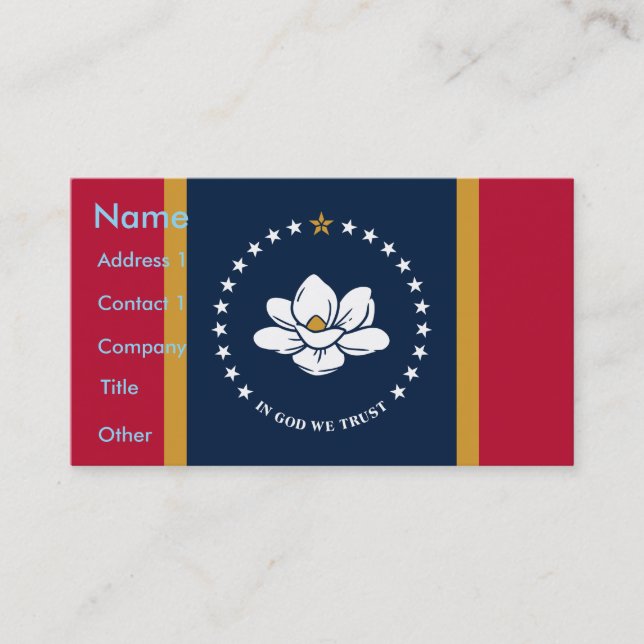 Cartão De Visita Business Card with Flag of Mississippi State, USA (Frente)
