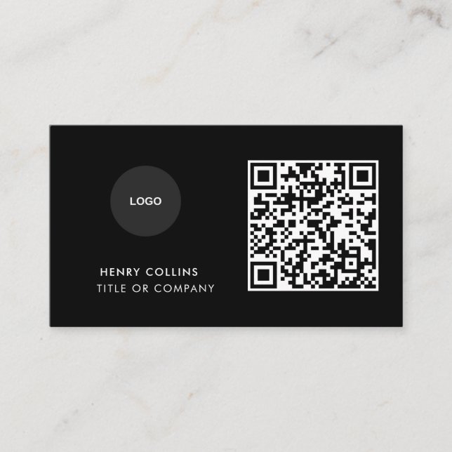 Cartão De Visita Business Card with QR Code | Black Modern Design (Frente)