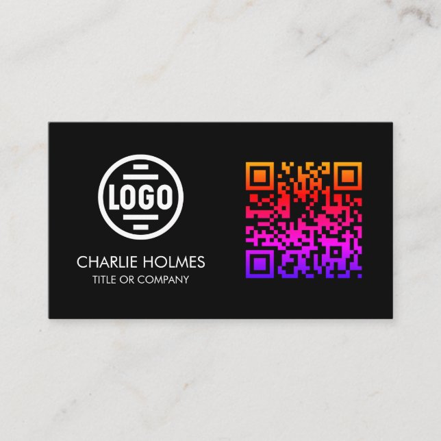 Cartão De Visita Business Card with QR Code | Black Modern Design (Frente)