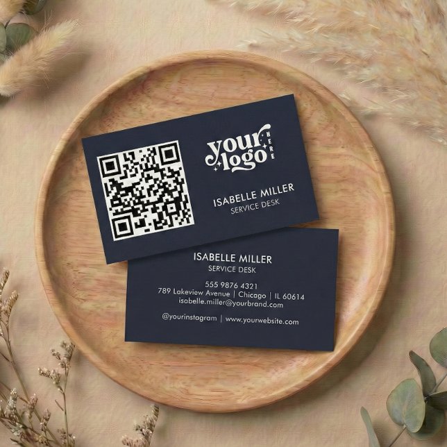 Cartão De Visita Business Card with QR Code | Modern Navy Design (Business Card with QR Code | Modern Navy Design)