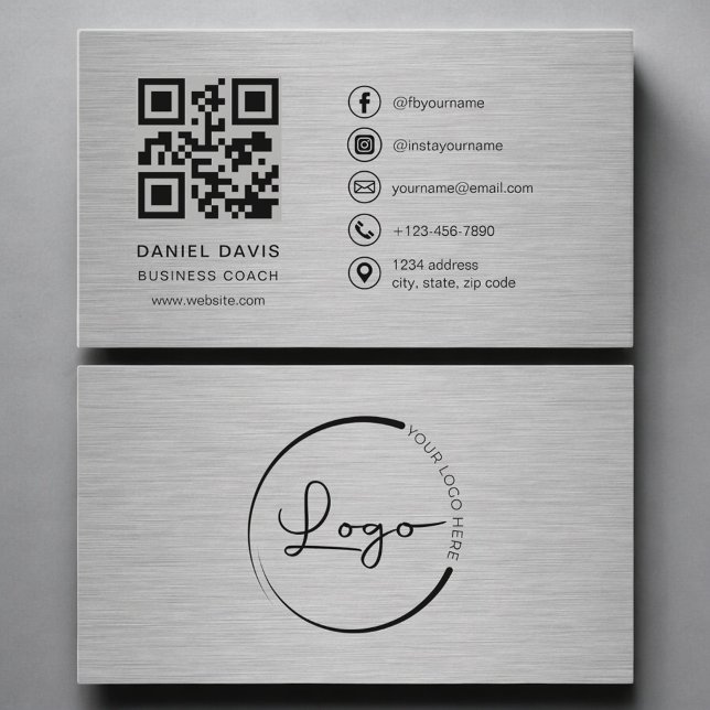 Cartão De Visita Business Coach Metal QR Code (Criador carregado)