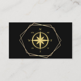 Cartão De Visita Bússola Moderna Dourada Náutica