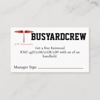 Cartão De Visita BUSYARDCREW Coupon