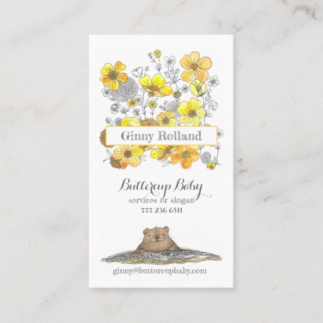 Cartão De Visita Buttercups e Groundhog Amarelo Adorável (Frente)