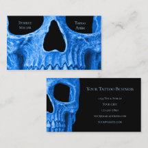 Cabeça Caveira Gótica Neon Blue Tatuagem Negra Com