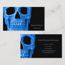Cabeça Caveira Gótica Neon Blue Tatuagem Negra Com