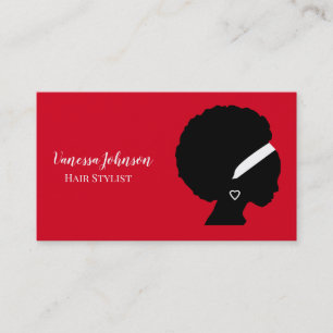 Cartão De Visita Cabeleireira Étnica Afro Natural Vermelha
