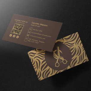 Cartão De Visita Cabeleireiro(a) Elegante Cabelo Marrom Código QR
