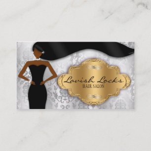 Cartão De Visita Cabeleireiro Afro-Americano Damask Prata Dourado