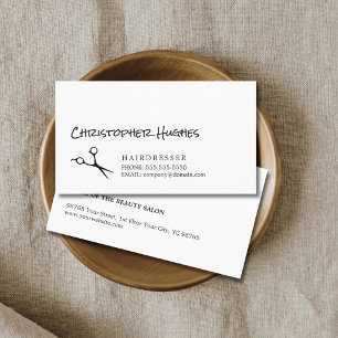 Cartão De Visita Cabeleireiro branco preto elegante simples moderno